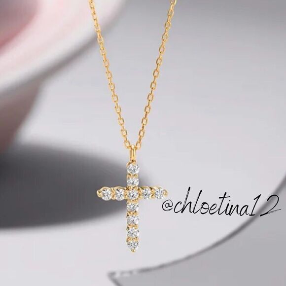 New 14k Gold Plated CZ Cross Necklace Choose Color - Picture 6 of 10